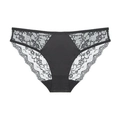 Elegant black satin panties with delicate floral lace trim and transparent lace edges - S / Bottoms / Black