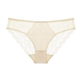 Champagne Franse kanten slip met zijdeachtige stof en delicate bloemenranden voor dames - M / Bottoms / Abrikoos