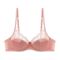 Elegant lotus pink lace bra set with silky satin cups and delicate floral mesh detail - S / Tops / Pink