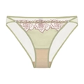 Detail of mint green mesh panties with delicate pink rose embroidery on the waistband - S / Bottoms / Green
