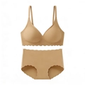 Nahtloses Wäsche-Set mit Wellenkante, bügelloser BH und passender Slip in Hautfarben - S / Dunkelbeige
