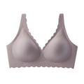Detailed scalloped edge and soft jelly strip support on seamless deep V bra - Gray Purple
