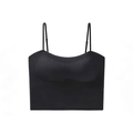 Detail view of seamless black camisole with adjustable straps and integrated pads - M / Black