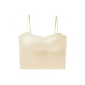 Close-up detail of beige seamless sports bra with adjustable thin shoulder straps - M / Apricot Skin