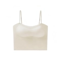 Detail view of seamless beige camisole bra showing thin straps and metal adjustment buckles - M / Off-white