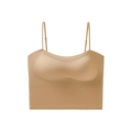 Detailed close-up of seamless skin-tone bra with adjustable straps and padded cups - M / Deep Skin