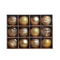 Detail van 12 gouden kerstballen met diverse texturen in een rastervormige geschenkdoos - Set van 12 / Goud