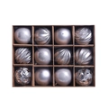 Set van 12 zilveren en champagne gouden kerstballen met diverse texturen in vensterdoos - Set van 12 / Zilver