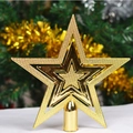 Detail van een drielaagse gouden kerstboompiek ster met glitter en spiegelende afwerking - 20cm / Goud