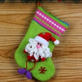 3D Santa Claus Christmas stocking with green knit fabric and snowflake patch - Grass Green Santa Claus (36322)