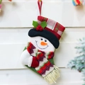 20cm snowman Christmas stocking gift bag with green plaid cuff and red ribbon hanger - Snowman