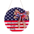 Patriotic wooden American flag welcome sign with burlap bow for front door home decor - Independence Day Wood Sign Hanging 30cm