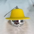 Miniature yellow felt party hat ornament with silver hanging string and disco ball base - 5cm Ball Yellow