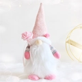 Gnome de la Saint-Valentin en peluche rose et blanc avec bonnet tricoté tenant une rose - Style 5211 / Blanc