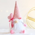 Pink Valentine gnome plush with sequined hat, holding a Love heart and rose decorations - Style 5212 / White