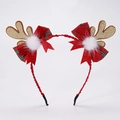 Détail d'un serre-tête bois de renne de Noël avec paillettes dorées et nœuds rouges - Serre-tête Nœud Rouge