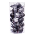 Close-up of black and transparent PET Christmas ball ornaments in a cylindrical bucket - Black