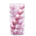Dettaglio del set di palline di Natale rosa con glitter e paillettes in un tubo trasparente - Rosa