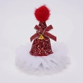 Mini cappello natalizio di paillettes con fiocco rosso, campanello e tulle - Clip per Cappello con Paillettes e Gonna in Tulle - Rosso