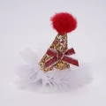 Mini chapeau de fête de Noël à paillettes dorées avec pompon rouge et nœud - Pince à Chapeau à Paillettes Jupe en Tulle - Or