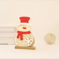 Detail of wooden snowman ornament with red hat and white wool yarn texture on base - Wool Snowman Ornament / Height 17cm