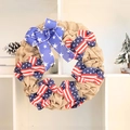 37cm Independence Day burlap wreath with American flag bows for patriotic door decor - Independence Day Bowknot Wreath 37cm