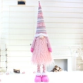 Gnomo di peluche rosa lavorato a maglia con barba lunga e gambe a strisce festive - 32011 Stile Gamba Telescopica Rosa