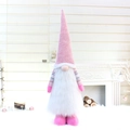 Gnomo di Natale in peluche rosa e bianco con berretto lavorato a maglia e barba lunga - 32011 Stile Gamba Telescopica Bianco