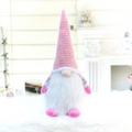 Gnomo di Natale rosa in peluche lavorato a maglia con cappello glitterato e barba finta - 32013 Stile Ornamento Seduto Bianco