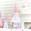 Pink knit Christmas gnome doll with plush white beard and striped legs for tree decoration - 32017 Hanging Ornament Style White