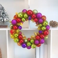 Detailed Christmas wreath featuring colorful ornaments and golden tinsel on white grid - 34cm / Purple + Red Star Decor