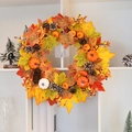 Ghirlanda autunnale con zucche arancioni, foglie di acero e pigne per decorazioni casa - Ghirlanda artificiale con zucca e foglie di acero