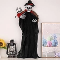 Ghirlanda di Halloween con mietitore scheletro in abiti neri, rose rosse e cerchio di vite - Sposo Scheletro