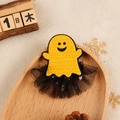 Molletta per capelli a fantasma in feltro giallo con pizzo nero e paillettes dorate - Halloween Tulle Skirt Hair Clip - Ghost
