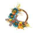 Herbstkranz mit Sonnenblumen, Leoparden-Schleife und Herbstlaub auf natürlichem Zweig - Pastoraler Sonnenblumenkranz