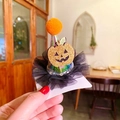 Fermaglio per capelli di Halloween con cappello glitterato e viso di zucca dorata - Zucca
