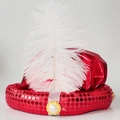Cappello rosso di Aladino con paillettes e piuma bianca per costumi da festa di Halloween - Rosso