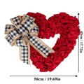 Red fabric heart wreath with black and white plaid bow decoration for Valentine's day - Red Heart Wreath 45x50cm