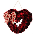 36cm Valentine's heart wreath in red and black buffalo plaid with burlap bow and twine - Red and Black Plaid Heart Wreath 34x37cm