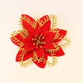Rote Weihnachtsblume aus Samt mit Goldglitzer-Rändern für die Christbaumdekoration - Rot