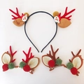 Set de 5 piezas navideñas con diadema de reno y pinzas de Papá Noel con pompones - Diadema de Astas de Papá Noel y Pinzas de Orejas con Pompones (KQ 3-5-5)