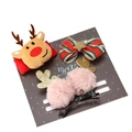 Set de 4 pinzas navideñas con reno de peluche y lazo brillante en tarjeta decorativa - Alce