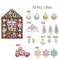 Set da 70 addobbi natalizi in forme assortite e colori pastello macaron per albero - Rosa Blu (70-2)