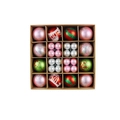 Detailed set of varied Christmas tree ornaments in red, pink and green divided storage - Pink Green Style