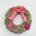 Couronne en toile de jute avec nœud à carreaux rose et décor de cœur de coccinelle - Style Couronne Nœud Insecte