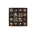 Detail of 16 piece Christmas ball set with matte, glitter and glossy finishes in a box - Silver Style