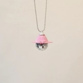 Pink cowboy hat disco ball pendant with silver bead chain for car or necklace - Chain Style / Pink
