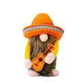 Gnome en peluche festif mexicain avec sombrero orange et guitare pour décoration - Tenant une guitare