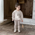 Toddler girl beige sweatshirt with Happy Cat print and mauve leggings two-piece set - 80cm / Beige