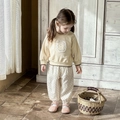 Baby girl cream sweatshirt with bunny patch and polka dot pants two-piece set - 73cm / Beige